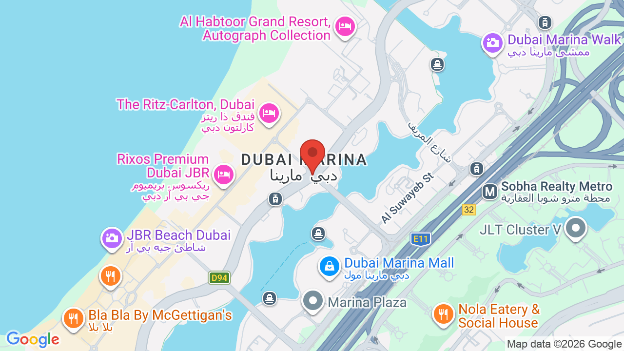 Map showing the meeting point at Dubai Marina